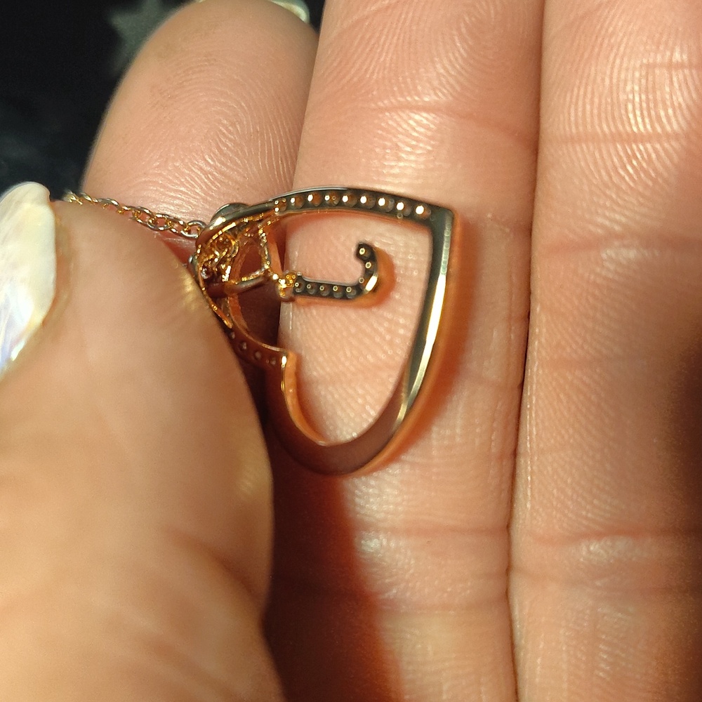 ELEGANT ROSE GOLD HEART WITH THE LETTER "J"   PENDANT NECKLACE - Picture 7 of 10